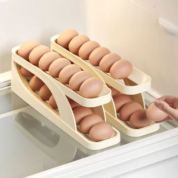 Выдвижной ящик для хранения яиц Холодильник с двойным автоматическим роликом для яиц Кухонная Столешница Стойкий к Падению Стеллаж для хранения яиц