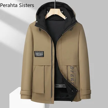 Брендовое мужское пальто Parker, модные парки с подкладкой из кроличьей шерсти, зимняя куртка с капюшоном, деловая повседневная теплая зимняя одежда с подкладкой 2023 года