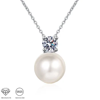 Серебро 925 пробы, жемчужное ожерелье с муассанитом 0,5 карата, цепочка для ключиц, модные легкие роскошные нишевые женские сувениры