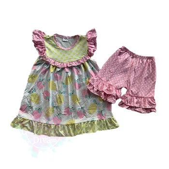 Летние распродажи детских комплектов одежды, бутик для девочек, комплект маленьких платьев с развевающимися рукавами, модная детская одежда