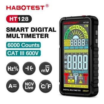 Цифровой мультиметр HABOTEST HT128 на 6000 отсчетов Вольтметр с автоматическим определением диапазона Бесконтактный тестер емкости сопротивления тока