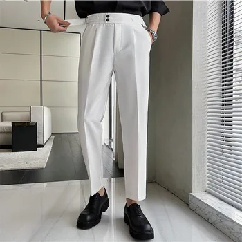 Корейская версия мужских повседневных брюк прямого кроя в стиле Ins с высокой талией, уличная одежда, однотонные повседневные брюки высокого качества.