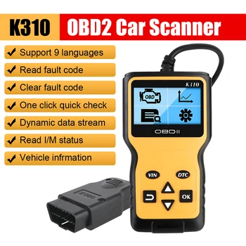 16-контактный сканер OBDII, Считыватель кода OBD2, Универсальные инструменты диагностики автомобилей, Цифровой дисплей K310