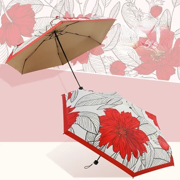 Новый маленький портативный женский мини-карманный 5-складной зонтик от дождя, модная картина маслом, дорожный зонтик, Ветрозащитный