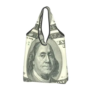 Модный принт 100 Долларовая купюра с рисунком денег Сумка для покупок Портативная сумка для покупок через плечо