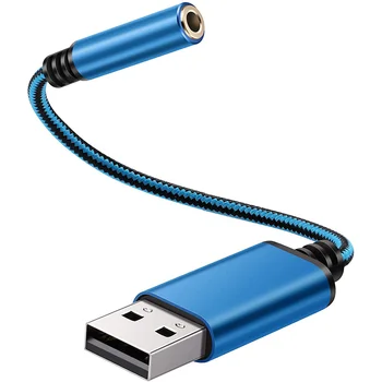 Аудиоадаптер с разъемом USB для наушников 3,5 мм, внешняя стереозвукокарта для ПК, ноутбука, PS4, Mac и т.д. (0,6 фута, синий)