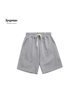 Sycpman 260 грамм Однотонных саржевых двухсторонних хлопчатобумажных шорт для мужчин и женщин, пара свободных повседневных универсальных пятых брюк