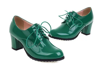 Женские туфли-лодочки на шнуровке с круглым носком и на толстом каблуке большого размера, простые и элегантные, удобные, нейтральный стиль