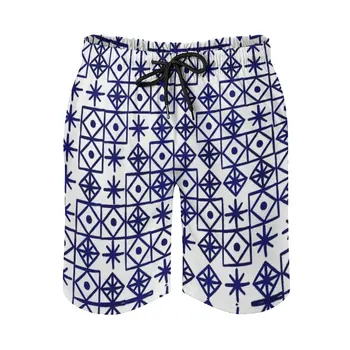 Геометрическое кружево – темно-синее повседневное аниме, регулируемый шнурок, дышащие быстросохнущие мужские пляжные шорты, повседневные свободные стрейчевые шорты Hawaii P