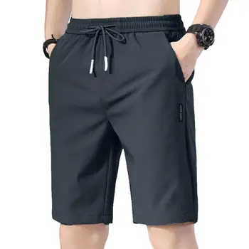 Шикарные мужские короткие брюки с эластичным поясом, спортивные тонкие однотонные мужские шорты