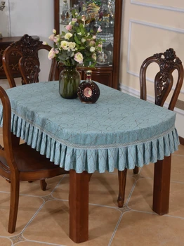 Синельная утолщенная Чайная скатерть для стола Синяя скатерть для стола Полукруглая Крышка для стола
